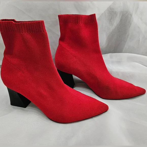 Zara Red Ankle Sock Boots ZARA NEW WOMAN FABRIC HIGH HEEL ANKLE